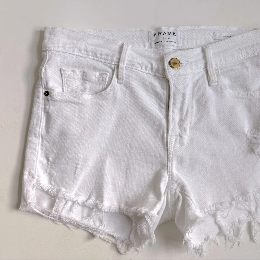 Frame Denim Le Cutoff Tulip Frayed Hem Jean Short Distressed White Blank Rookley
